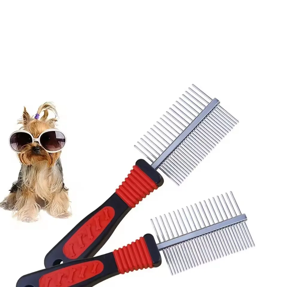 Dog Gromming Comb for Removing Tangles and Knots Double Sided Pet Steel Comb for Long and Short Hair Round Teeth Metal Cat Comb