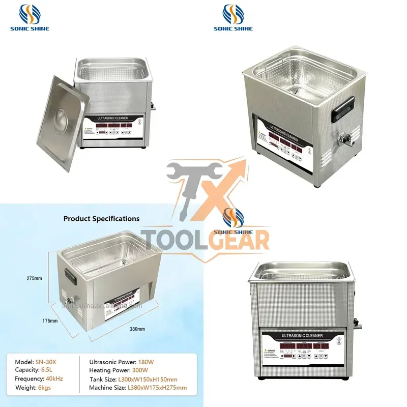 2026hotsale* Sonic Shine Electric Adjustable Power Industrial 40KHz Ultrasonic Cleaner 6.5L Capacity Burn-Off/Thermal System