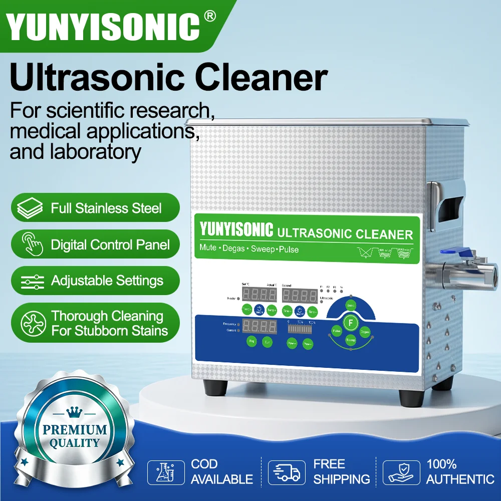 YUNYISONIC Ultrasonic Cleaner 3.2L Cleaning Machine for Laboratory| Adjustable Power| Silent Mode| Degas| Sweep| Pulse