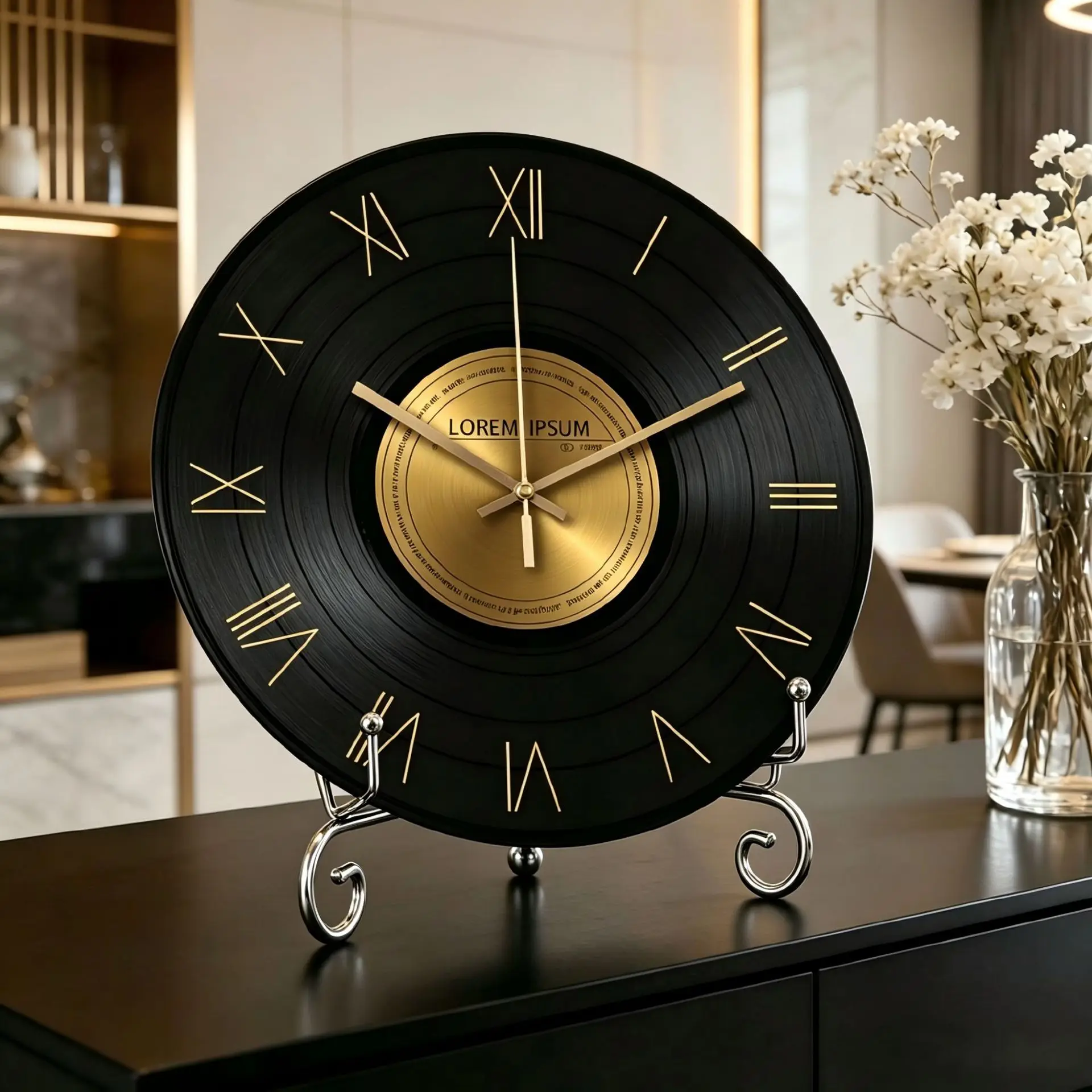 Vinyl Record Vintage Clock Table Decor Living Room Sideboard Italian Minimalist