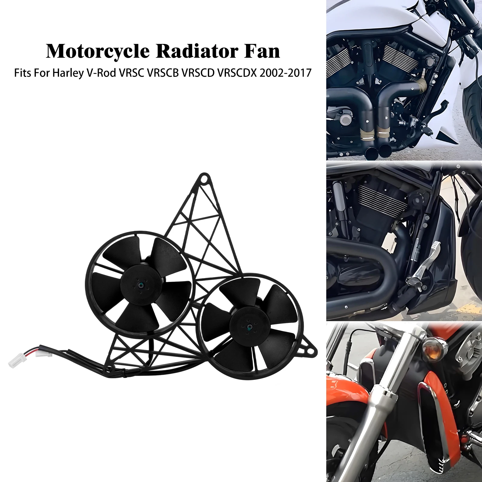 Motorcycle Radiator Cooling Fan Dual Fan Assembly With Bracket Engine Cooler Fan Kit For Harley V-Rod VRSC VRSCB VRSCD 2002-2017