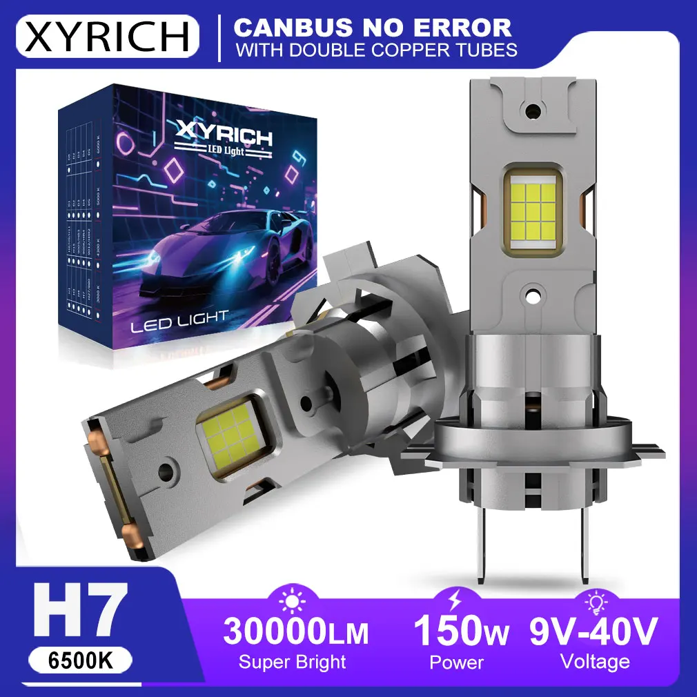 30000LM H7 LED Headlights Canbus Mini H7 Light Bulbs 120W 6500K White Double Copper Tubes Car Lights with Fan Headlamp 12V-40V