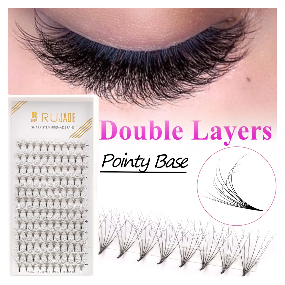 New Arrival Double Layers Premade Volume Fluffer Fans Eyelashes Russian Volume Double Layers Fan Premade Fans Lash Extension Fan