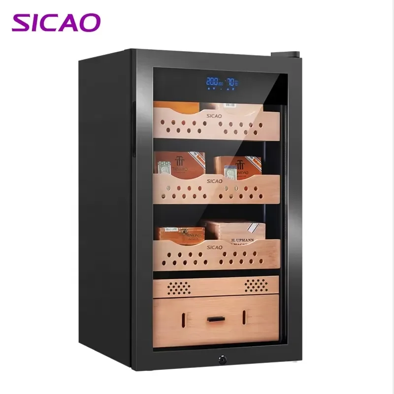 82L Digital Cigar Humidor Cabinet Cooler R600a Intelligent Spanish Cedar Wood Storage Box for 500 Cigars Home Bar Accessory