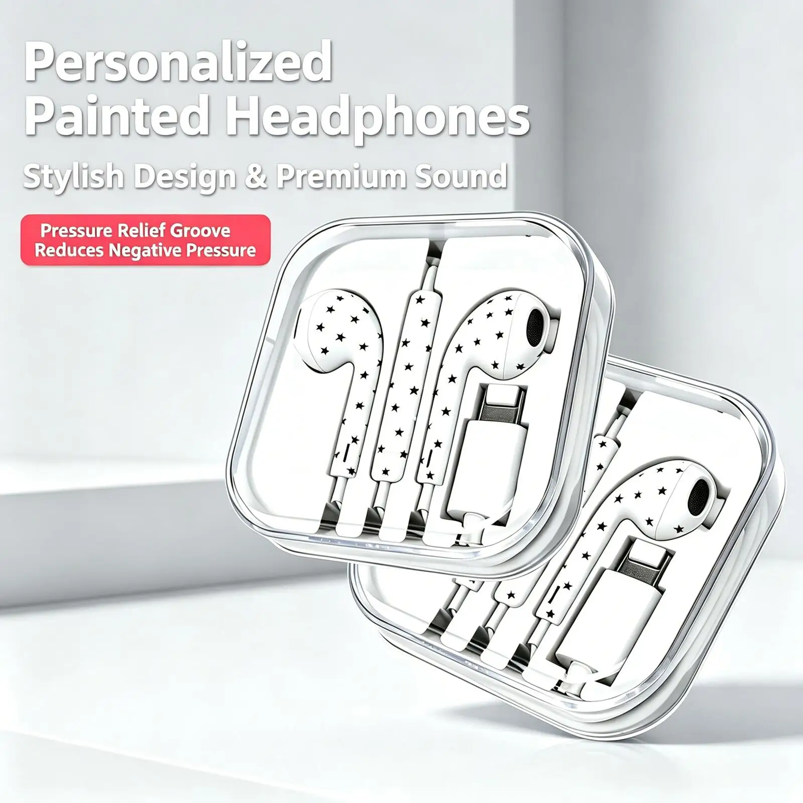 Fashion Type-C Wired Earphones Painted Star Pattern Noise Cancelling Headphones with Mic Lightweight Comfortable In-Ear Earsets