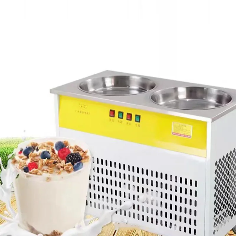 Commercial Stainless Steel Shaved Ice Machine, Home-Use Dual-Pan Yogurt Maker with Defrost Function, Dual Round Flat(Customized)