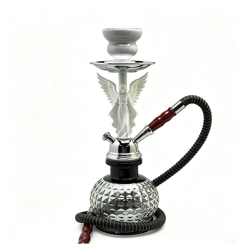 Angel Hookah 28cm Single Hose Shisha, Resin Angel Statue Diamond Cut Glass Base, Complete Hookah Set Home Party 5 Colors