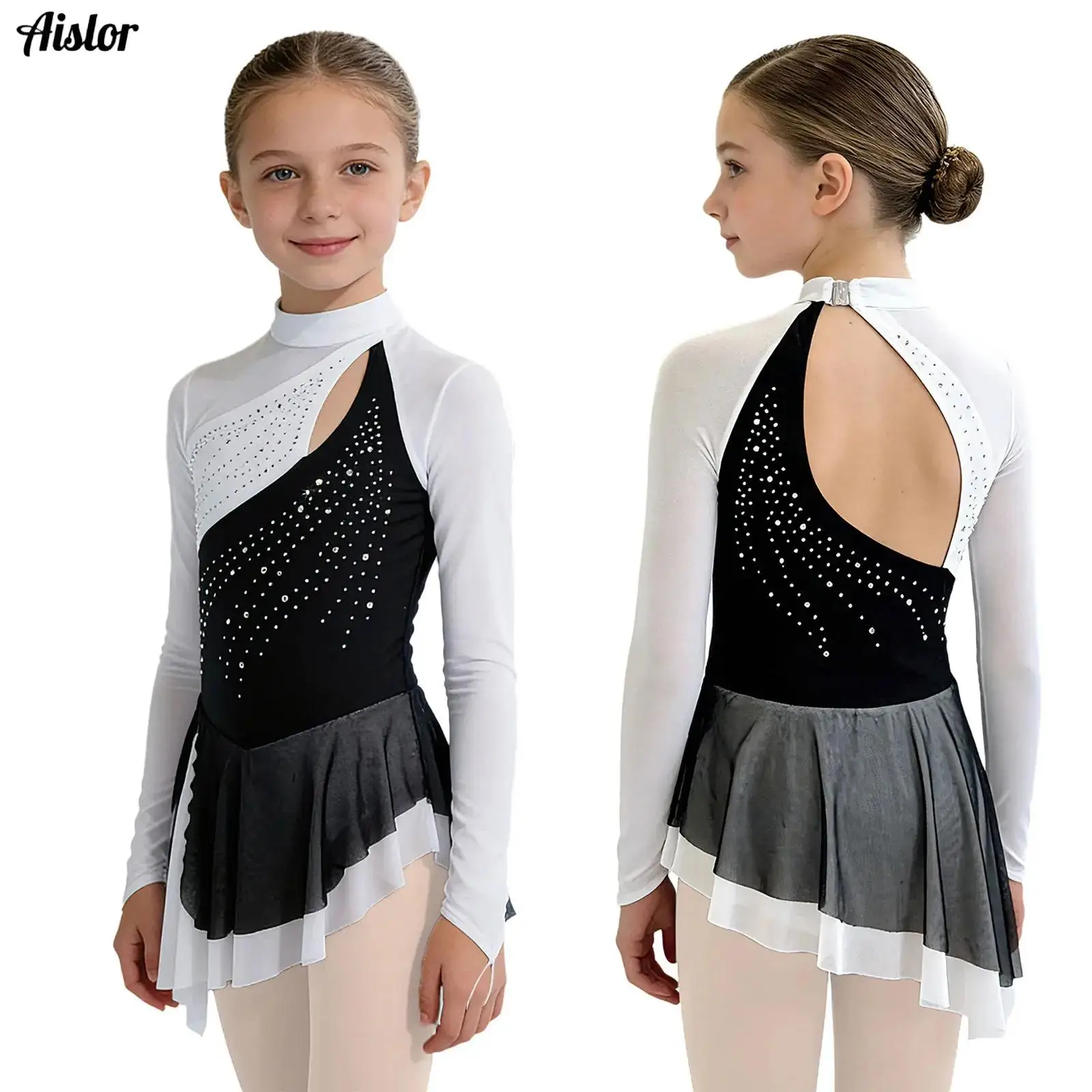 Girls Acrobatics Gymnastics Jersey Figure Skating Ballet Lyrical Dance Performance Costume Contemporary Classical Leotard Dress