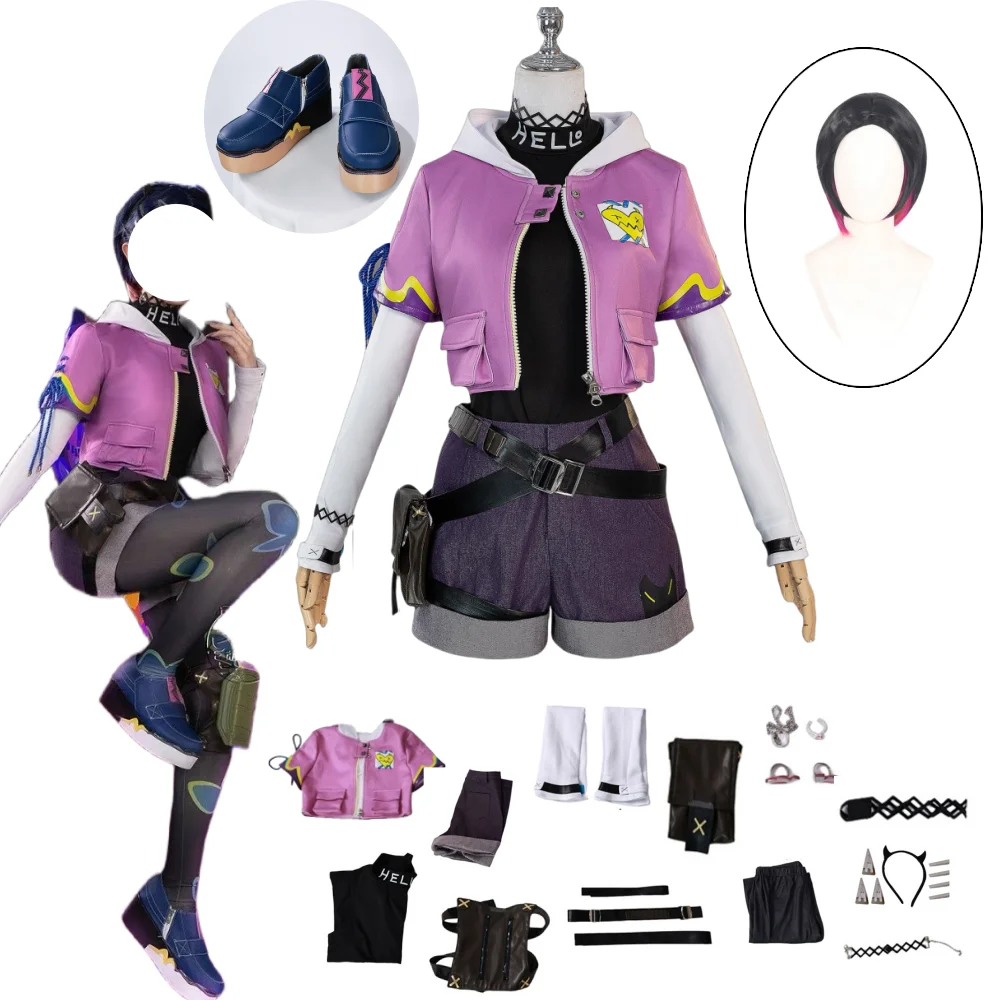 Game Valorant Clove Cosplay Costume Full Set Wig Outfit Uniform Clove Cosplay Role Play Shoes Suits