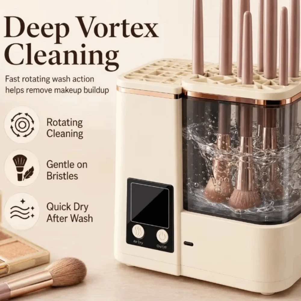 Portable Makeup Brush Cleaning Machine Electric Automatic Makeup Brush Dryer LCD Timer 2 Wash Modes Cosmetic Brushes Cleaner