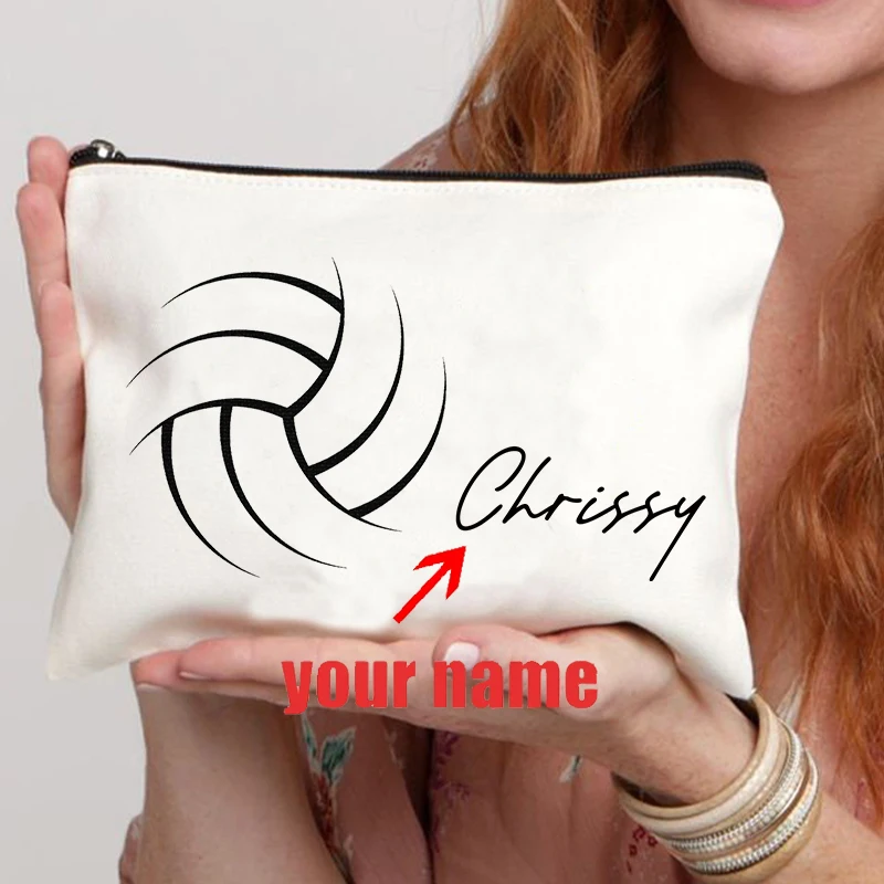 Custom Volleyball Pattern Makeup Bag Olleyball Gift for Her Personalized Team Sports Gifts Cosmetic Case Travel Organizer Wallet