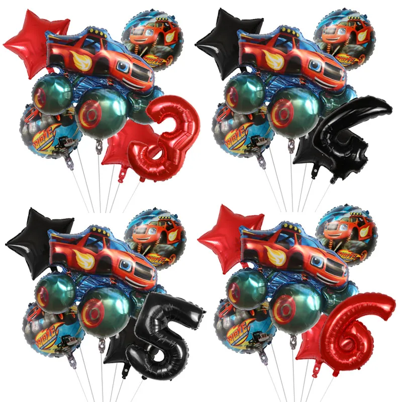 1set Blaze Monster Foil Balloons Cartoon Sports Car Number Ballons Birthday Party Decoration Machines Racing Racecar Kids Toy