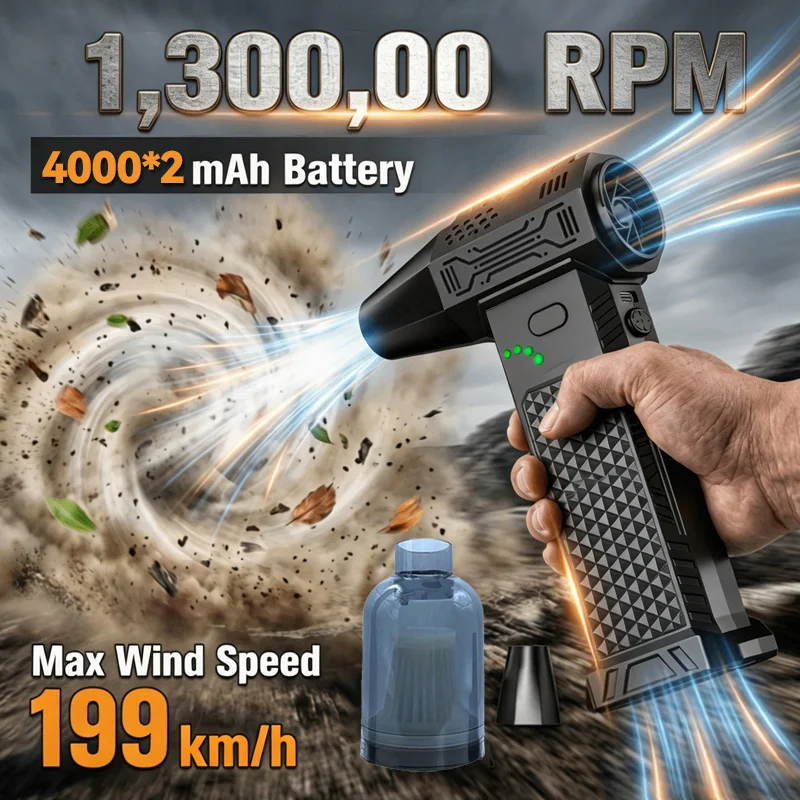 300000RPM Wireless Turbo Air Blower 4 Gears Violent Fan LED Screen Rechargeable Dust Cleaner Multi Nozzle Kit For Car Computer C