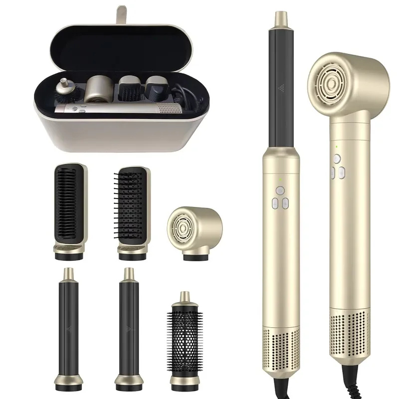 2026Hot Air Ion Hair Dryer Multifunctional 6 in 1 with Leather Case for Styling Drying Curling Straightening Volumizing Brush