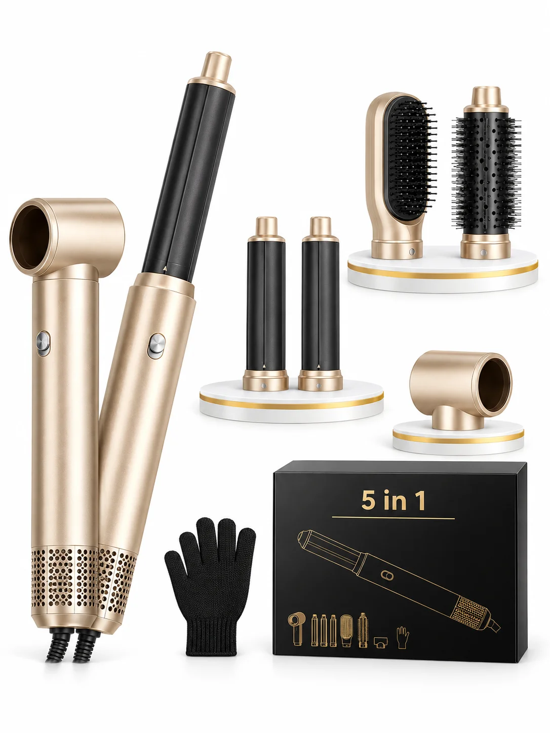 5 In 1 Hair Dryer Brush and Volumizer Negative Ion Detachable Hair Blow Dryer Styler Hot Air Brush Air Styling Curling Iron