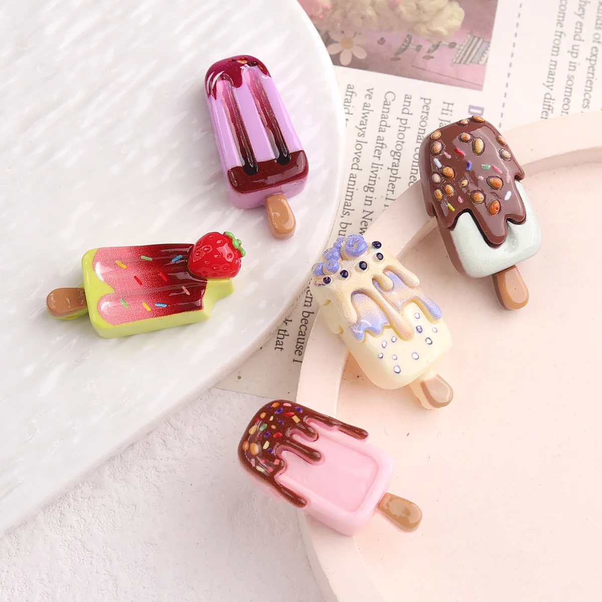 5pcs Mini Ice Cream Fruit Ice Cream Dessert Kitchen Scene Food Model Cute Miniatures Doll Accessories Home Decor Decoration