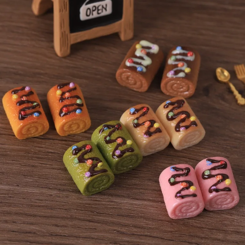 3pcs Mini Swiss Roll Cake Rainbow Beans Simulation Food Resin Miniature Accessories Dollhouse Kitchen Home Decor Decoration