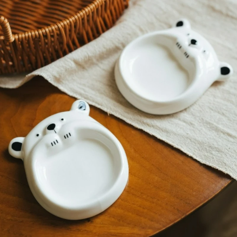 Cute Bear Mini Ceramic Dishes Cartoon Seasoning Dish Food Sauce Small Dish Home Tableware Kitchen Restaurant Accessories