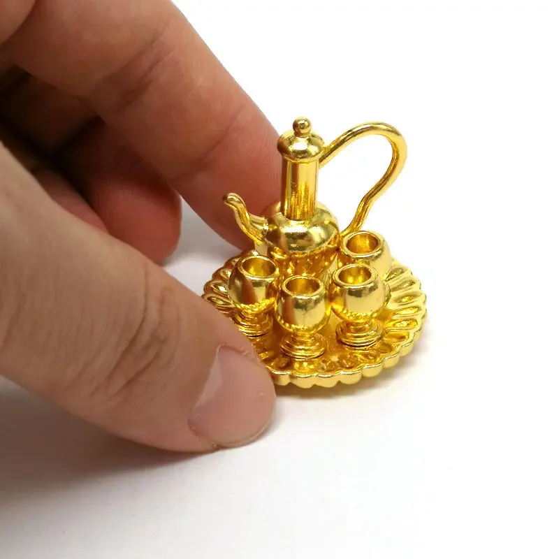 Dollhouse Teapot Tea Set Teacups Tray 1set Mini 1/12 1/6 Miniatures Simulation Kitchen Scene Home Decor Doll Accessories