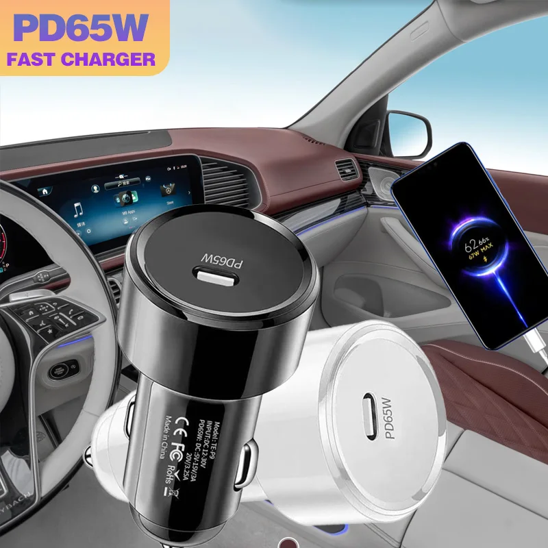 PD 65W 1Port USB car charger QC 3.0 car phone charger for HUAWEI iPhone Samsung Xiaomi fast charging cigarette lighter adapter