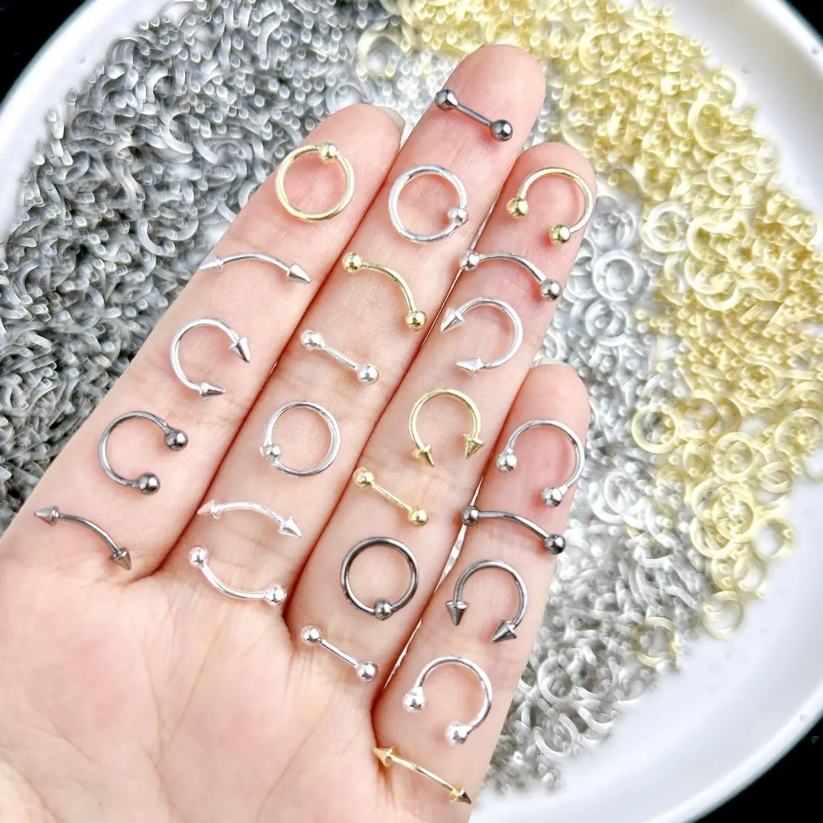 30PCS New Creative Alloy Fine Rivets Nail Charms Multiple Style Mini Round Arrow Rivets Nail Art Decorations for DIY Cool Nails