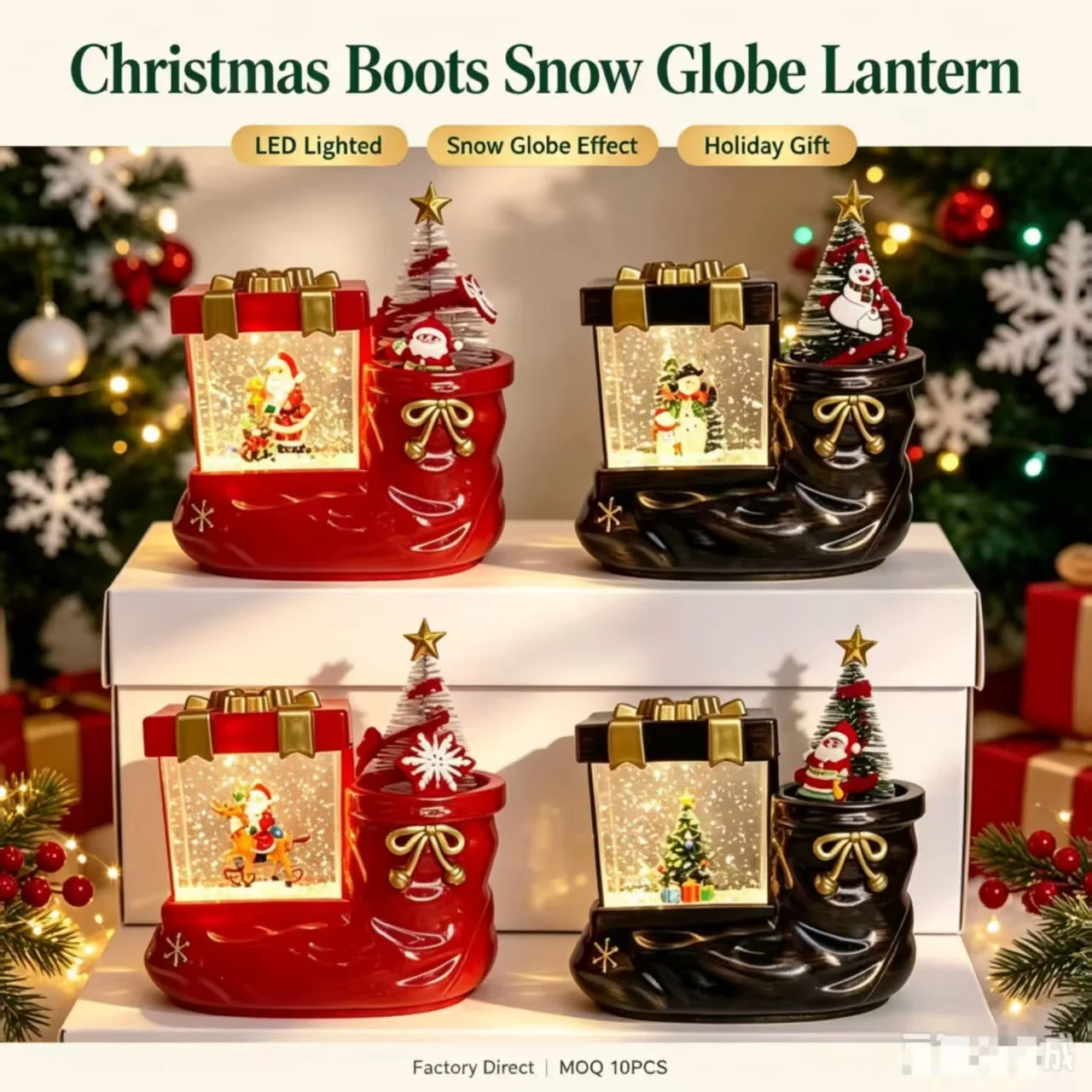 Decoration CraftsNew Christmas boots snow globe lantern LED snow light Christmas gift bag small wind lantern Christmas ornaments