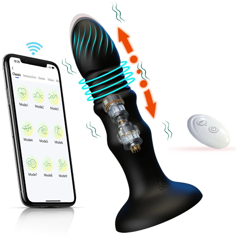 Thrusting Prostate Massager Anal Vibrator Remote Control Butt Plug with Suction Cup for Men Women Waterproof USB Rechargeable