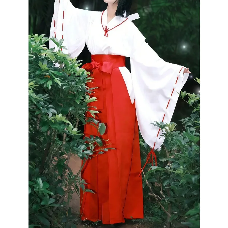 Anime Kikyo Inuyasha Cosplay Costume Red Japanese Kimono Unifrom Wig Set for Women Halloween Men Comic Con Party Roleplay Outfit