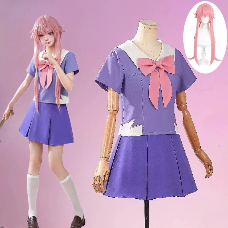 Anime Gasai Yuno Cosplay Costume School Jk Uniform Wig Top Skirt Suit for Women Halloween Carnival Party Roleplay Outfit