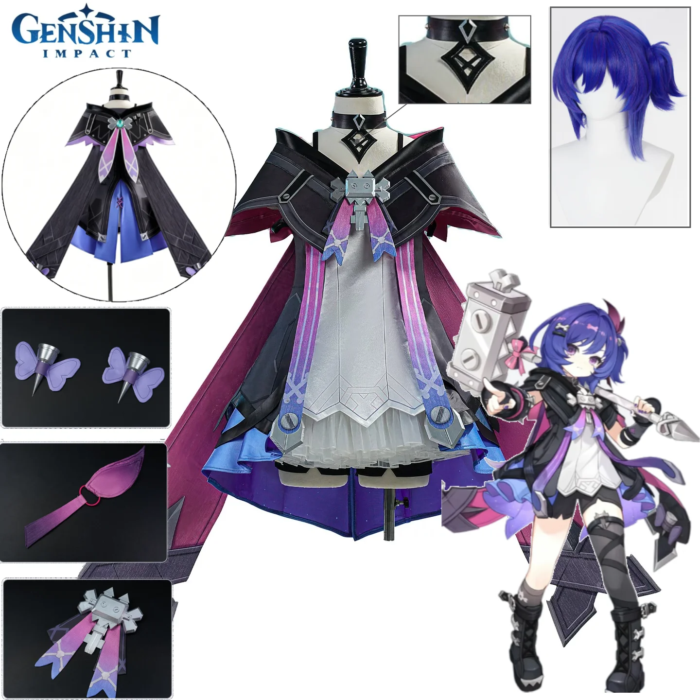 NEW Prune Cosplay Costume Genshin Impact Childhood Dream Return Prune Outfit Wig Vision Set for Women’s Dress Halloween