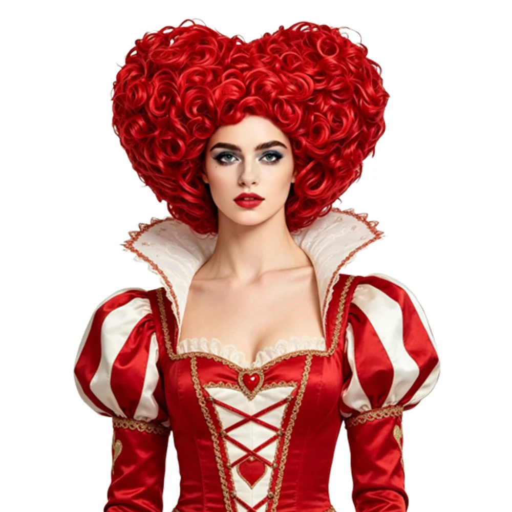 Red Queen Heart Shaped Cosplay Wig 10 Inch Red Fluffy Curly Heat Resistant Synthetic Wig For Women Halloween Costume Party