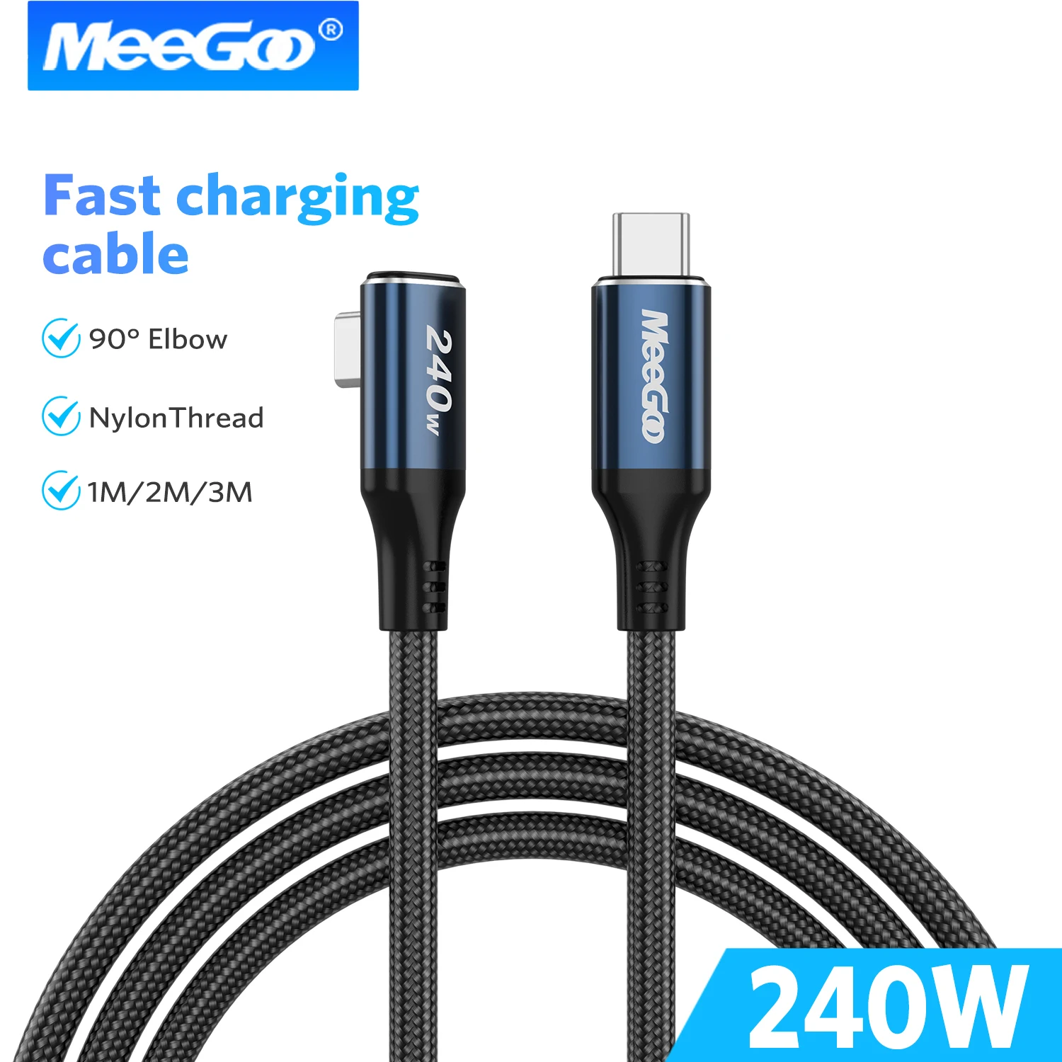 MeeGoo  240W USB Type C to USB C Cable PD Fast Charging Wire for Macbook Air iPad iPhone 15 Pro Max Xiaomi Dell HP 1/2/3M NEW