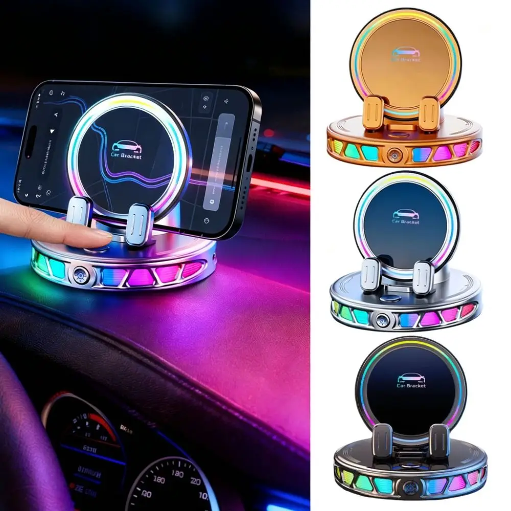 RGB Ambient Lightting Electric Car Mount Vacuum Suction Cup 360° Rotation Auto Clamping Phone Holder