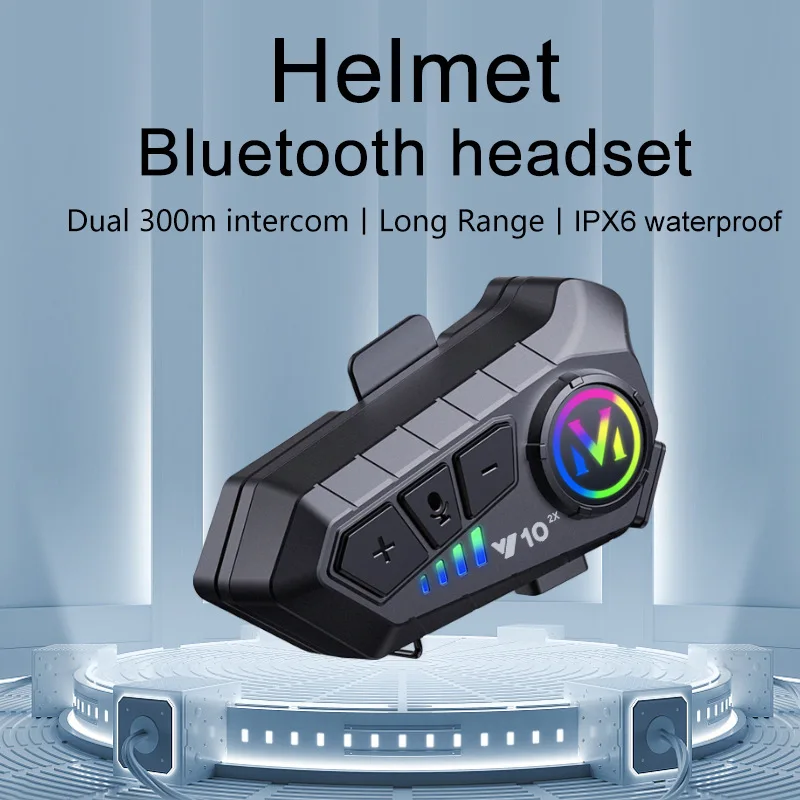 Y10-2X Wireless Bluetooth5.3 Motorcycle Helmet Intercom Headset Waterproof 300 m Intercomunicador Speaker Earphone Soft Hard Mic