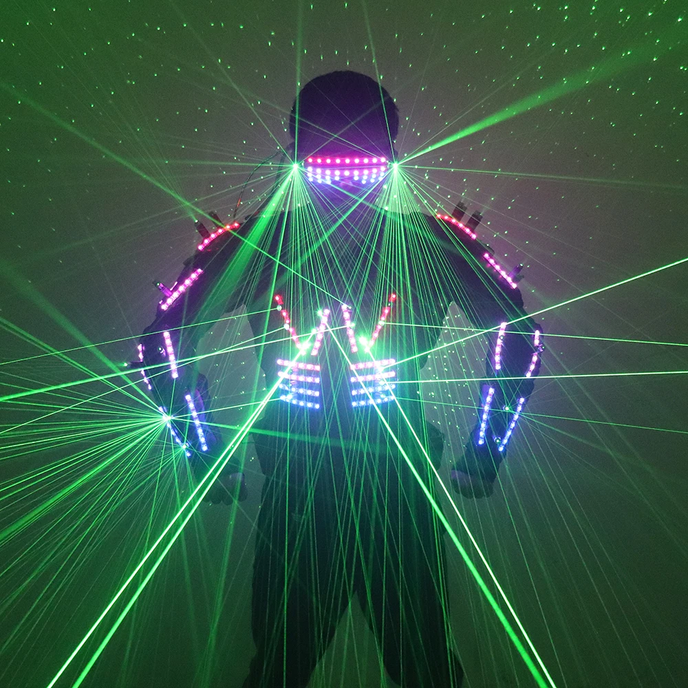 New Green Laser Suit Jacket LED Glasses Armor Laser Man Stage Performance Luminous Clothing LED Dance Robot Costume