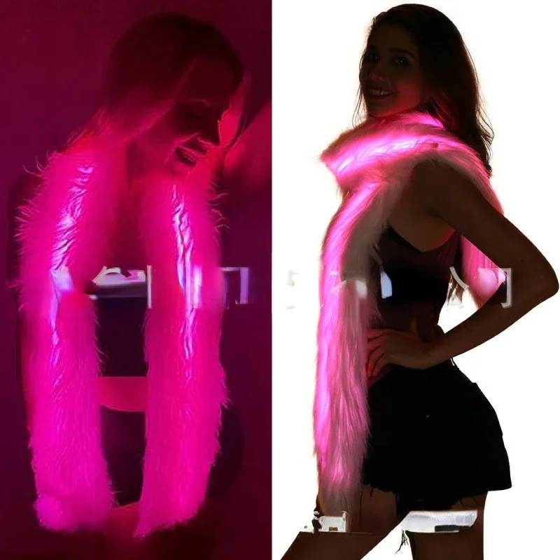 LED Light up Faux Fur Scarf Adult Luminous Fluffy Scarf for Nightclub Bar Gogo Dancer Rave Wear Party Warm Accessory 2026 New