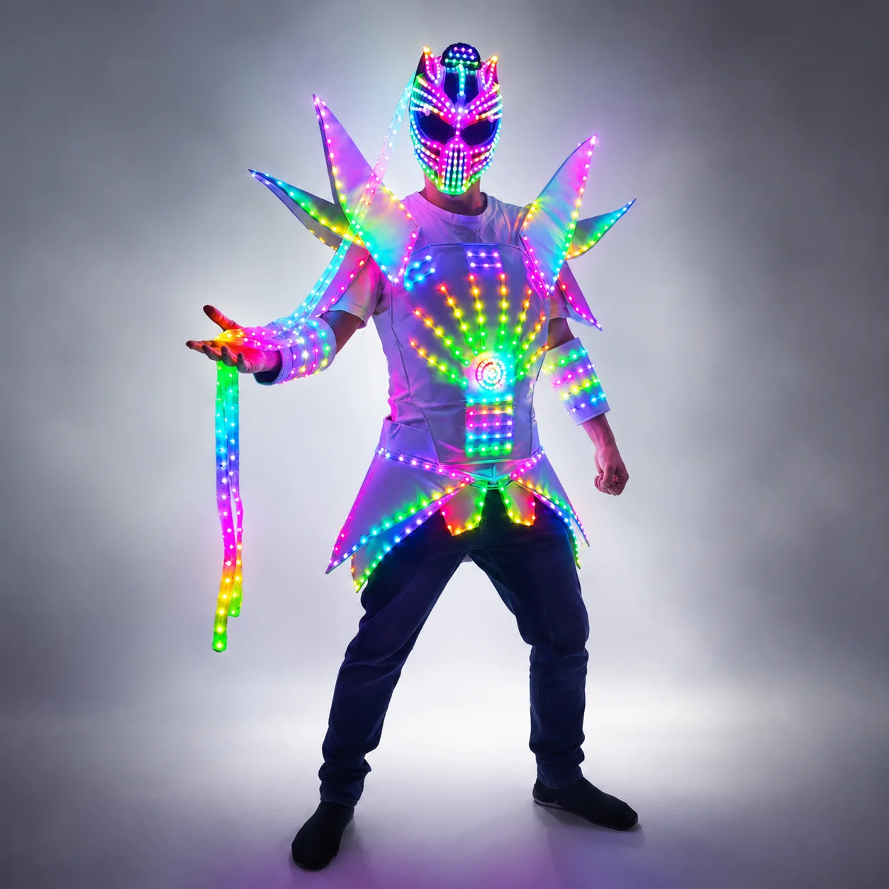 Full Color Pixel LED Robot Suit Costume Traje LED Lights Luminous Jacket Clothes Performance Wear Helmet