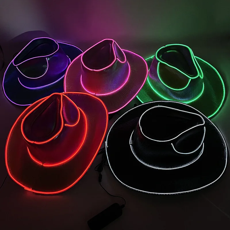 Christmas colorful sequined western cowboy hat pearlescent hat Halloween carnival LED cross-border luminous cowboy hat