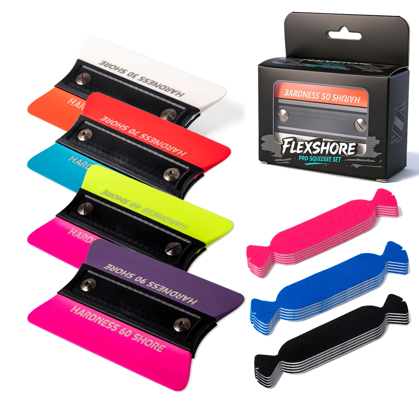 FOSHIO Cleaning Squeegee Set Magnet Handle With Removable TPU Rubber Blades 15pcs Edge Felts Car Film Wrapping Vinyl Tint Tool