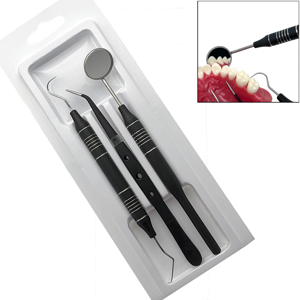 3Pcs/set Dental Mirror kit Mouth Mirror Probe Hook Pick Tweezer Stainless Steel Dental Instruments Dentist Teeth cleaning