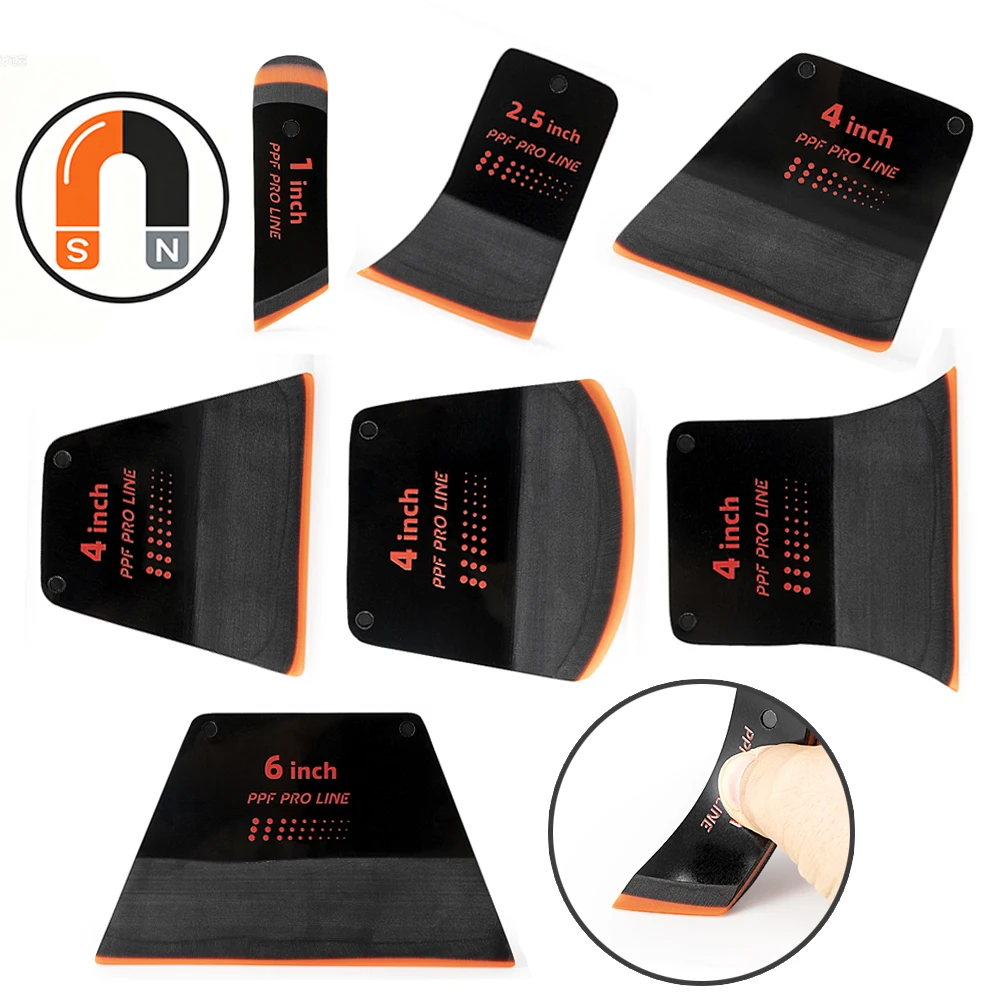 FOSHIO Magnetic Rubber Squeegee Kit for Car Vinyl Wrapping Multi-Shape Window Tint Scraper Glass Water Cleaning Tool 7pcs/Set