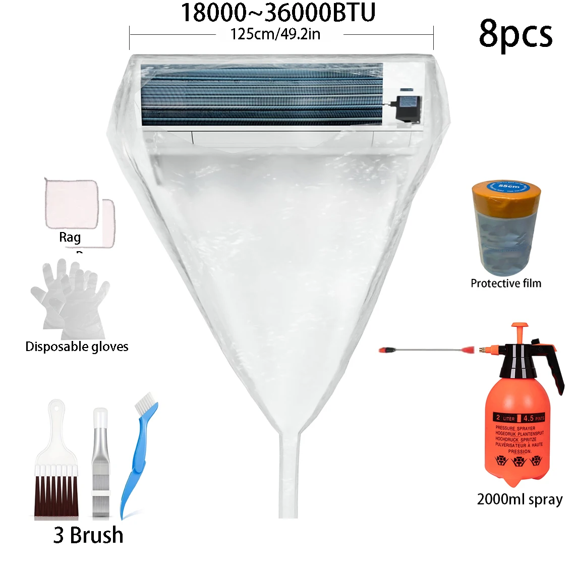 95/125cm Summer Large Air Conditioning Cleaning Cover Kit 36000BTU Hanging AC Reusable Thickened Dust Water Bag Cleaner Set