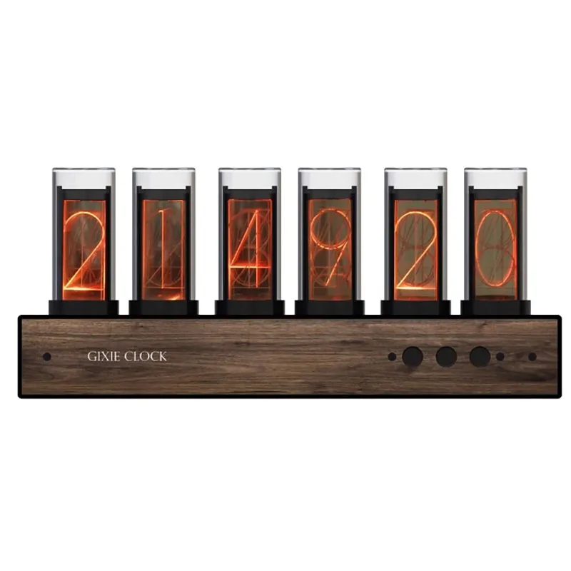 Solid Wood Glow Tube Clock Gixie RGB Pseudo Glow Clocks Solid Simple Modern Creative Alarm Clock Timer Office Desk Decorations