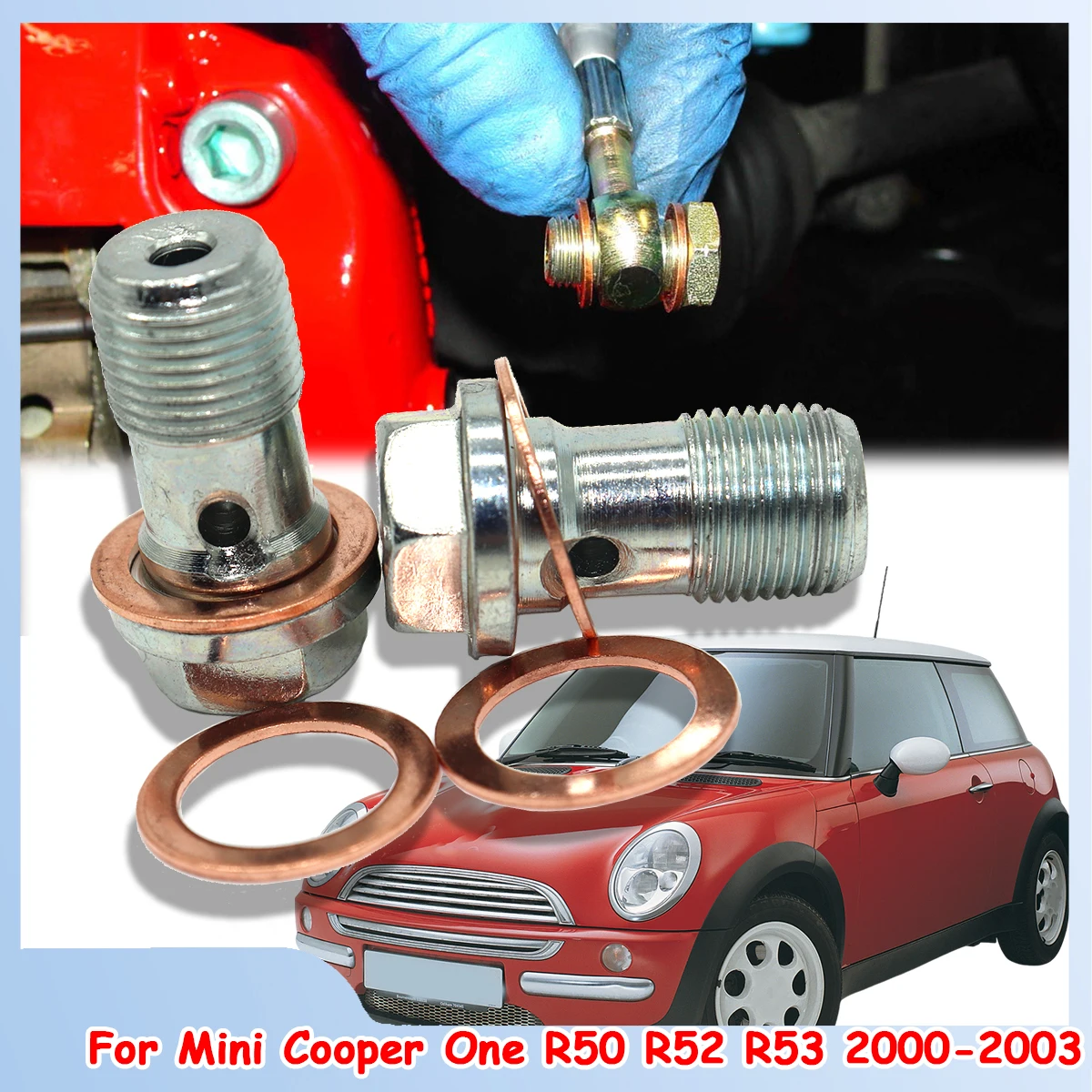 Left Rear Right Caliper Hose Lines Banjo Fittings Sealing Crush Washers Replacement For Mini Cooper One R50 R52 R53 2000-2003