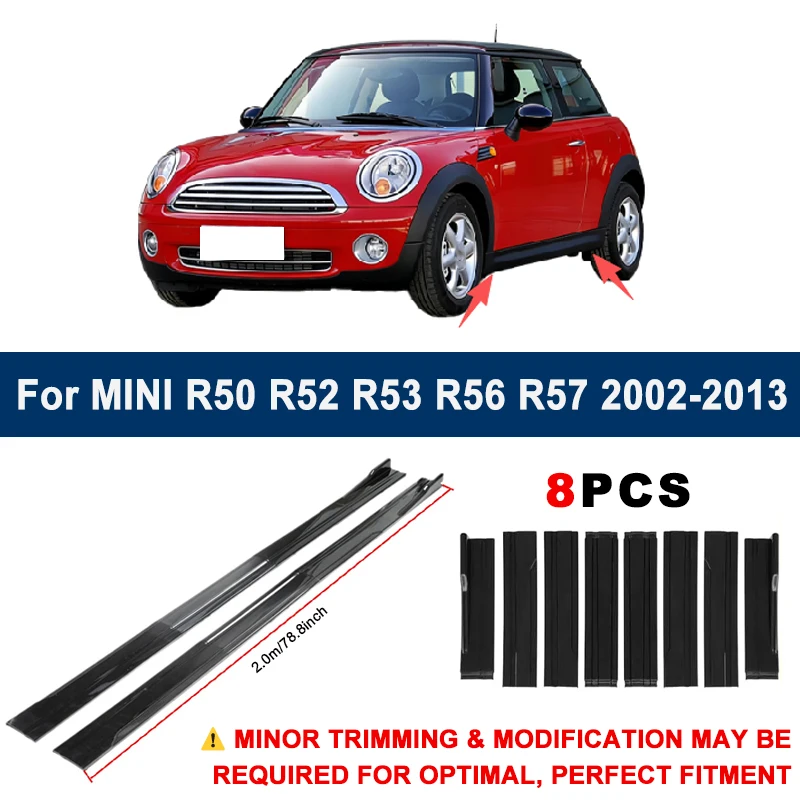 Aerodynamic 2m Sectional Side Skirt Extension Lips Racing Side Spoiler For MINI R50 R52 R53 R56 R57 2002-2013 Sport Upgrade Kit