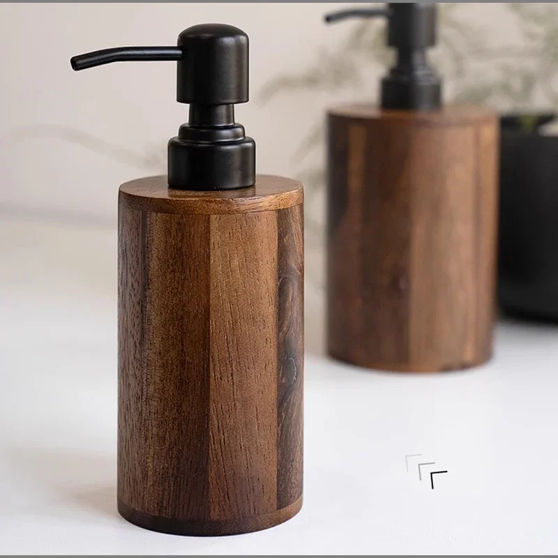 Walnut Wood Pump Lotion Bottle Wooden High-end Shower Gel Shampoo Hand Soap Lotion Cream Storage Bottle Bathroom Accessories New