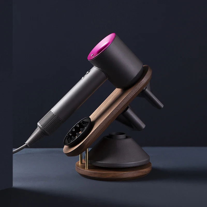 Black Walnut Wood Hair Dryer Stand Nordic Standing Bathroom Organizer Magnetic Storage Rack Hair Dryers Rack Suitable for Dyson