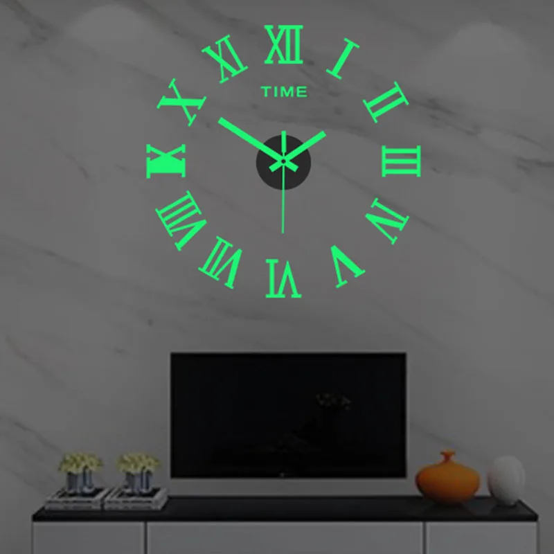 Luminous Roman Numeral Wall Clock Acrylic Mirror Sticker Fashion DIY Quartz Clocks Watch Home Decoration Living Room Stickers