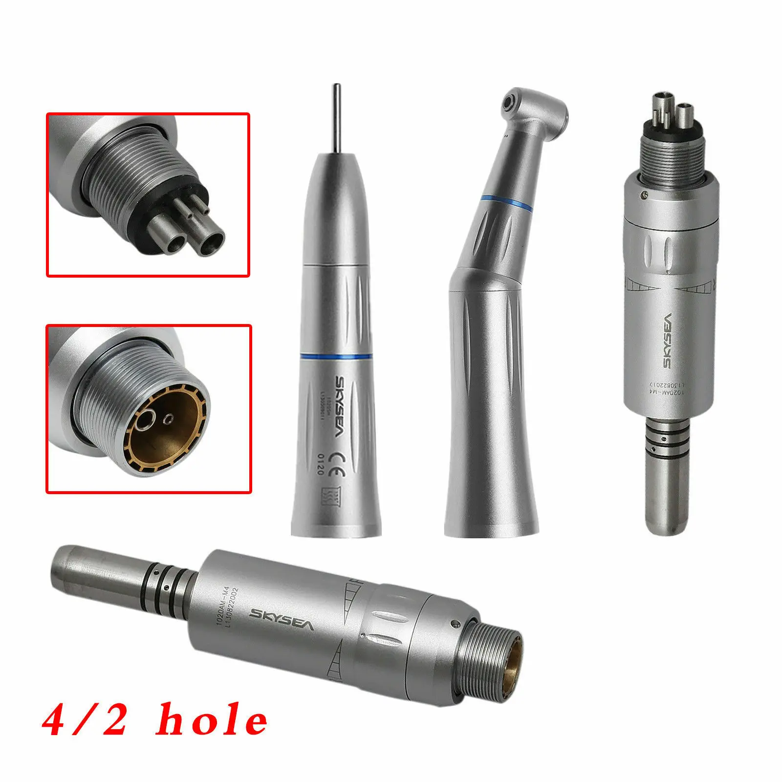 4/2 Hole Air Motor E-type 1:1 Ratio Contra Angle Straight Handpiece Inner Water Spray Dental Equipment Low Speed Kit SKYSEA