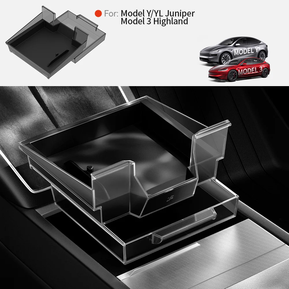 YZ For Tesla Model 3 Y YL Highland Juniper 2025 2026 Center Console Organizer Double Layer Hidden Storage Box TPE Silicone Mat